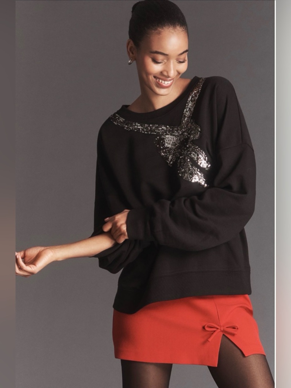 Anthropologie Maeve Sequin Bow Sweatshirt